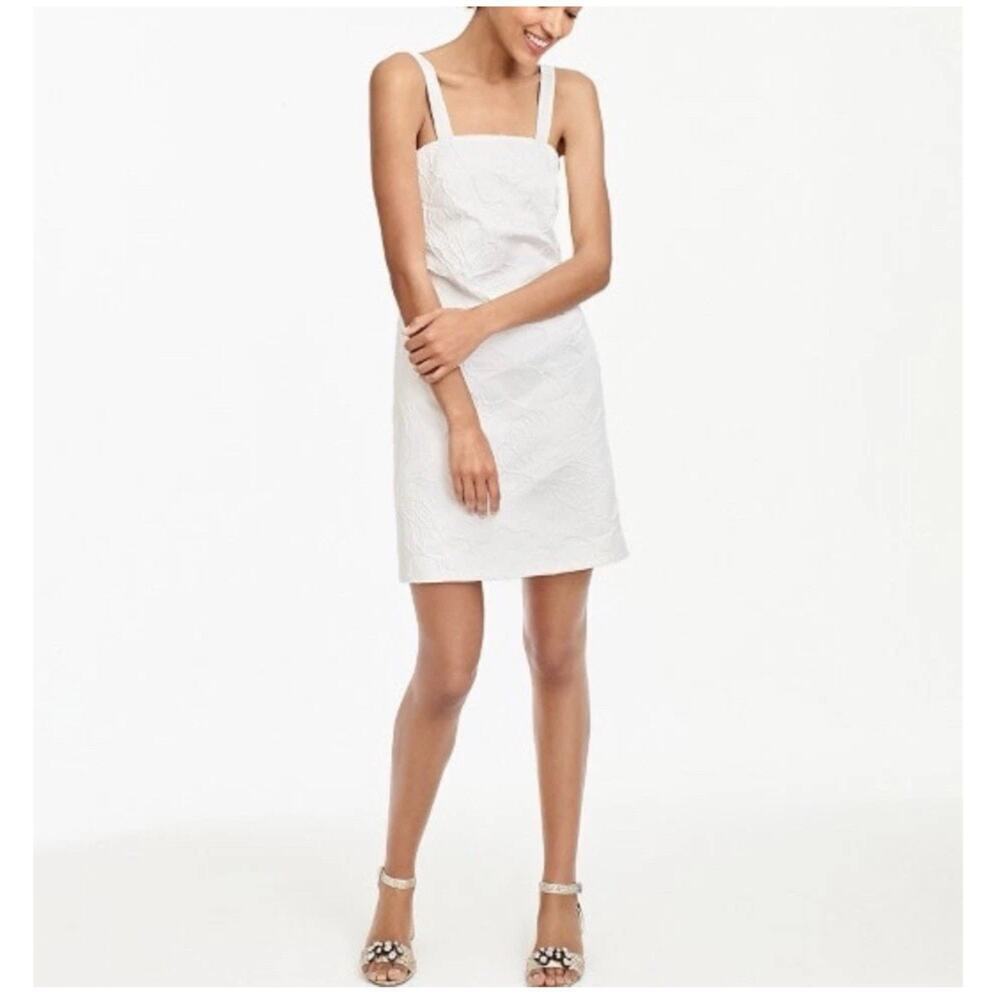 J. Crew White Embossed Floral Shift Dress 8P Petite Convertible Boned Top Fairy